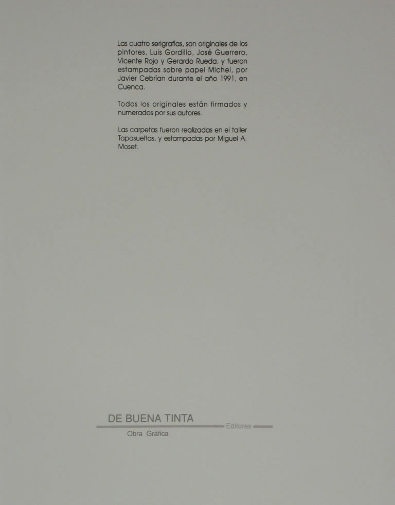 Javier Cebrián - Colofón Carpeta De Buena Tinta - 65 x 50 cm. - 1991