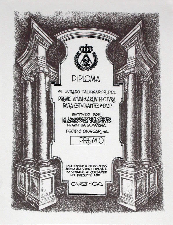Javier Cebrián - Diploma Colegio de Arquitectos - 36 x 28  cm. - 1988